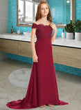 Sierra Trumpet/Mermaid Off-the-Shoulder Court Train Chiffon Lace Junior Bridesmaid Dress STIP0013330