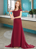 Sierra Trumpet/Mermaid Off-the-Shoulder Court Train Chiffon Lace Junior Bridesmaid Dress STIP0013330