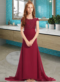 Sierra Trumpet/Mermaid Off-the-Shoulder Court Train Chiffon Lace Junior Bridesmaid Dress STIP0013330