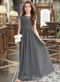 Quinn A-Line Scoop Neck Floor-Length Chiffon Lace Junior Bridesmaid Dress With Ruffle STIP0013331