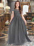 Quinn A-Line Scoop Neck Floor-Length Chiffon Lace Junior Bridesmaid Dress With Ruffle STIP0013331