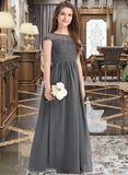 Quinn A-Line Scoop Neck Floor-Length Chiffon Lace Junior Bridesmaid Dress With Ruffle STIP0013331