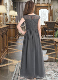 Quinn A-Line Scoop Neck Floor-Length Chiffon Lace Junior Bridesmaid Dress With Ruffle STIP0013331