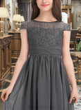 Quinn A-Line Scoop Neck Floor-Length Chiffon Lace Junior Bridesmaid Dress With Ruffle STIP0013331