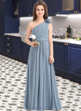 Morgan A-Line One-Shoulder Floor-Length Chiffon Junior Bridesmaid Dress With Ruffle Flower(s) STIP0013332