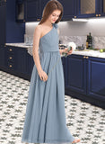 Morgan A-Line One-Shoulder Floor-Length Chiffon Junior Bridesmaid Dress With Ruffle Flower(s) STIP0013332