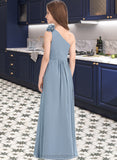 Morgan A-Line One-Shoulder Floor-Length Chiffon Junior Bridesmaid Dress With Ruffle Flower(s) STIP0013332