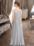 Yareli A-Line Scoop Neck Floor-Length Chiffon Lace Junior Bridesmaid Dress STIP0013333