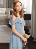 Hilary A-Line Off-the-Shoulder Floor-Length Chiffon Junior Bridesmaid Dress With Ruffles STIP0013334