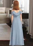 Hilary A-Line Off-the-Shoulder Floor-Length Chiffon Junior Bridesmaid Dress With Ruffles STIP0013334