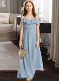 Hilary A-Line Off-the-Shoulder Floor-Length Chiffon Junior Bridesmaid Dress With Ruffles STIP0013334