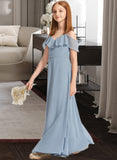 Hilary A-Line Off-the-Shoulder Floor-Length Chiffon Junior Bridesmaid Dress With Ruffles STIP0013334