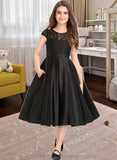 Kelsie A-Line Scoop Neck Knee-Length Satin Lace Junior Bridesmaid Dress With Pockets STIP0013335