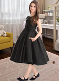 Kelsie A-Line Scoop Neck Knee-Length Satin Lace Junior Bridesmaid Dress With Pockets STIP0013335