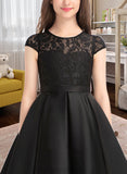 Kelsie A-Line Scoop Neck Knee-Length Satin Lace Junior Bridesmaid Dress With Pockets STIP0013335