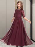 Riya A-Line Scoop Neck Floor-Length Chiffon Lace Junior Bridesmaid Dress STIP0013336