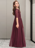 Riya A-Line Scoop Neck Floor-Length Chiffon Lace Junior Bridesmaid Dress STIP0013336