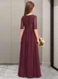 Riya A-Line Scoop Neck Floor-Length Chiffon Lace Junior Bridesmaid Dress STIP0013336