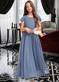 Megan A-Line Scoop Neck Floor-Length Chiffon Junior Bridesmaid Dress With Bow(s) STIP0013337