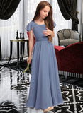 Megan A-Line Scoop Neck Floor-Length Chiffon Junior Bridesmaid Dress With Bow(s) STIP0013337