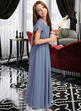 Megan A-Line Scoop Neck Floor-Length Chiffon Junior Bridesmaid Dress With Bow(s) STIP0013337