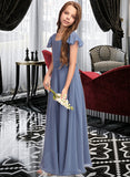 Megan A-Line Scoop Neck Floor-Length Chiffon Junior Bridesmaid Dress With Bow(s) STIP0013337