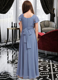 Megan A-Line Scoop Neck Floor-Length Chiffon Junior Bridesmaid Dress With Bow(s) STIP0013337