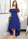 Janiyah A-Line Off-the-Shoulder Asymmetrical Chiffon Junior Bridesmaid Dress With Cascading Ruffles STIP0013338