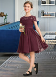 Ava A-Line Scoop Neck Knee-Length Chiffon Lace Junior Bridesmaid Dress With Bow(s) STIP0013339