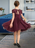 Ava A-Line Scoop Neck Knee-Length Chiffon Lace Junior Bridesmaid Dress With Bow(s) STIP0013339