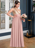 Bridget A-Line One-Shoulder Floor-Length Chiffon Junior Bridesmaid Dress With Ruffle STIP0013340