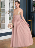 Bridget A-Line One-Shoulder Floor-Length Chiffon Junior Bridesmaid Dress With Ruffle STIP0013340