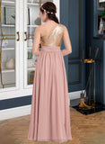 Bridget A-Line One-Shoulder Floor-Length Chiffon Junior Bridesmaid Dress With Ruffle STIP0013340