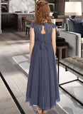 Araceli A-Line Scoop Neck Asymmetrical Chiffon Lace Junior Bridesmaid Dress STIP0013341