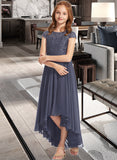 Araceli A-Line Scoop Neck Asymmetrical Chiffon Lace Junior Bridesmaid Dress STIP0013341