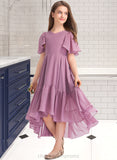 Jordin A-Line V-neck Asymmetrical Chiffon Junior Bridesmaid Dress With Cascading Ruffles STIP0013342