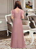 Pam A-Line V-neck Floor-Length Chiffon Junior Bridesmaid Dress With Cascading Ruffles STIP0013343