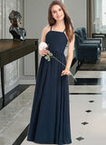 Samantha A-Line Square Neckline Floor-Length Chiffon Junior Bridesmaid Dress With Bow(s) STIP0013345