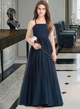 Samantha A-Line Square Neckline Floor-Length Chiffon Junior Bridesmaid Dress With Bow(s) STIP0013345