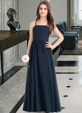 Samantha A-Line Square Neckline Floor-Length Chiffon Junior Bridesmaid Dress With Bow(s) STIP0013345