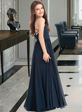 Samantha A-Line Square Neckline Floor-Length Chiffon Junior Bridesmaid Dress With Bow(s) STIP0013345