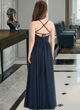 Samantha A-Line Square Neckline Floor-Length Chiffon Junior Bridesmaid Dress With Bow(s) STIP0013345