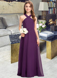 Harmony A-Line V-neck Floor-Length Chiffon Junior Bridesmaid Dress STIP0013346