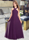 Harmony A-Line V-neck Floor-Length Chiffon Junior Bridesmaid Dress STIP0013346