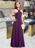 Harmony A-Line V-neck Floor-Length Chiffon Junior Bridesmaid Dress STIP0013346