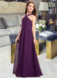 Harmony A-Line V-neck Floor-Length Chiffon Junior Bridesmaid Dress STIP0013346