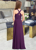 Harmony A-Line V-neck Floor-Length Chiffon Junior Bridesmaid Dress STIP0013346