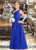 Lilith A-Line One-Shoulder Floor-Length Chiffon Charmeuse Junior Bridesmaid Dress With Ruffle STIP0013347