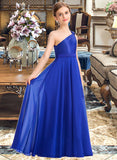 Lilith A-Line One-Shoulder Floor-Length Chiffon Charmeuse Junior Bridesmaid Dress With Ruffle STIP0013347