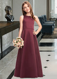 Joanne A-Line Scoop Neck Floor-Length Satin Junior Bridesmaid Dress STIP0013348